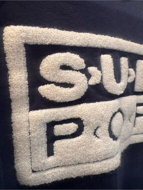 Men's Navy Crewneck Sweater with White Sherpa Logo Patch